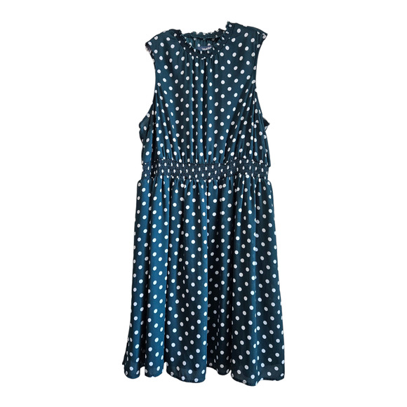 MODCLOTH Women's Plus 3X Midi Dress Polka Dot Green White Sleeveless - Picture 2 of 7